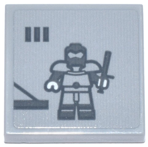 Tile 2 x 2 with Dark Bluish Gray Lock-Up Minifigure and Police Baton with White Hands in Prison Cell Pattern (Sticker) - Set 76271
