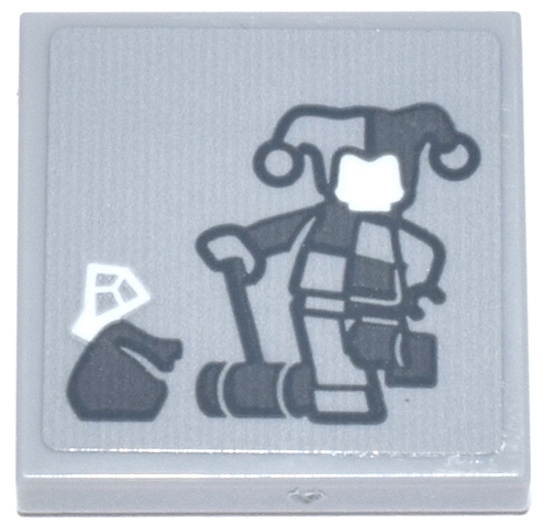 Tile 2 x 2 with Dark Bluish Gray Harley Quinn Minifigure with White Head and Jewel Pattern (Sticker) - Set 76271