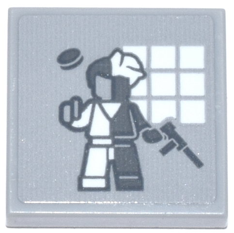 Tile 2 x 2 with Dark Bluish Gray Two-Face Minifigure and White Square Windows Pattern (Sticker) - Set 76271