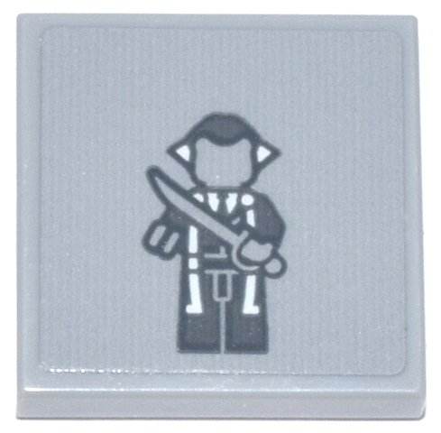 Tile 2 x 2 with Dark Bluish Gray Ra's al Ghul Minifigure with Sword, White Hair and Shirt Pattern (Sticker) - Set 76271