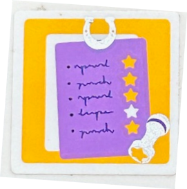 Tile 2 x 2 with Medium Lavender Clipboard with Stars and Silver Horseshoe on Bright Light Orange Background Pattern (Sticker) - Set 41057