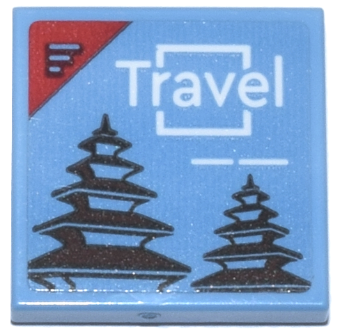 Tile 2 x 2 with Magazine with Red Corner, White 'Travel' and Black Pagodas Pattern (Sticker) - Set 76218