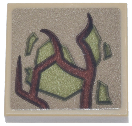 Tile 2 x 2 with Reddish Brown Vines and Olive Green Patches Pattern (Sticker) - Set 76297