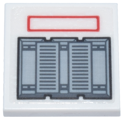 Tile 2 x 2 with Light Bluish Gray and Black Mechanical Panel, Dark Bluish Gray Air Vents and Red Rectangle Pattern (Sticker) - Set 75357