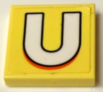 Tile 2 x 2 with White Capital Letter U with Black Outline and Orange Shadow Pattern (Sticker) - Set 21339
