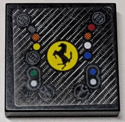 Tile 2 x 2 with Ferrari 488 GTE AF CORSE #51 Steering Wheel Controls, Logo in Circle, Red, Yellow, Blue, White and Green Buttons and Lights Pattern (Sticker) - Set 42125