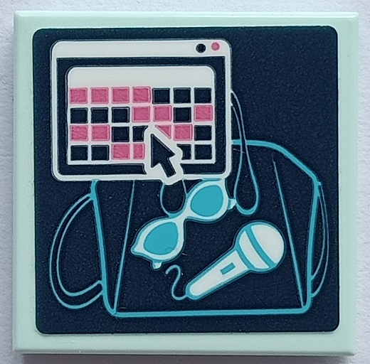 Tile 2 x 2 with Computer Screen with Cursor, Window with Dark Blue and Dark Pink Squares, Medium Azure X-Ray of Bag, Sunglasses and Microphone Pattern (Sticker) - Set 41429