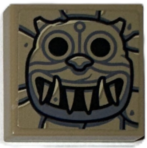 Tile 2 x 2 with Black and Dark Bluish Gray Idol Head, Sharp Teeth on Stone Background Pattern (Sticker) - Set 77015