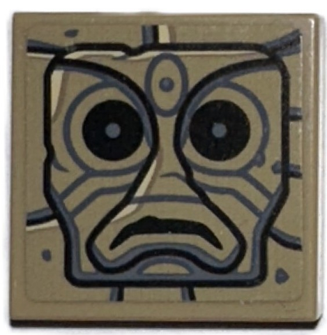 Tile 2 x 2 with Black and Dark Bluish Gray Idol Head, Sad Mouth on Stone Background Pattern (Sticker) - Set 77015