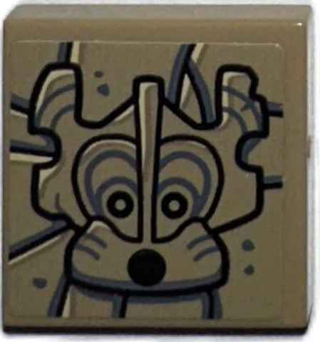 Tile 2 x 2 with Black and Dark Bluish Gray Idol Head, Round Open Mouth on Stone Background Pattern (Sticker) - Set 77015