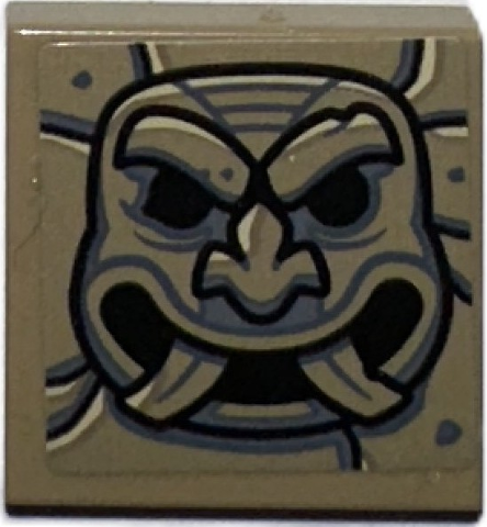 Tile 2 x 2 with Black and Dark Bluish Gray Idol Head, Frowning with Fangs on Stone Background Pattern (Sticker) - Set 77015
