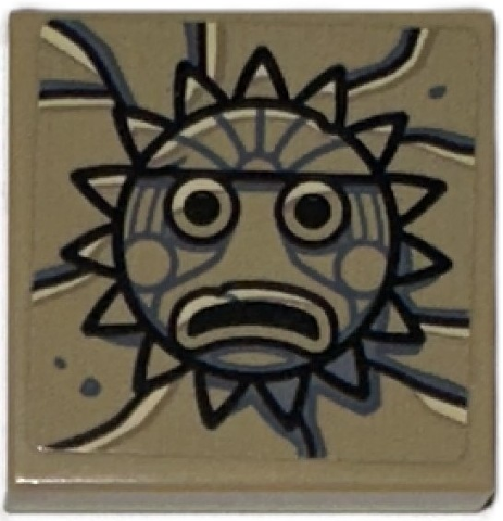 Tile 2 x 2 with Black and Dark Bluish Gray Idol Head, Sad Sun on Stone Background Pattern (Sticker) - Set 77015