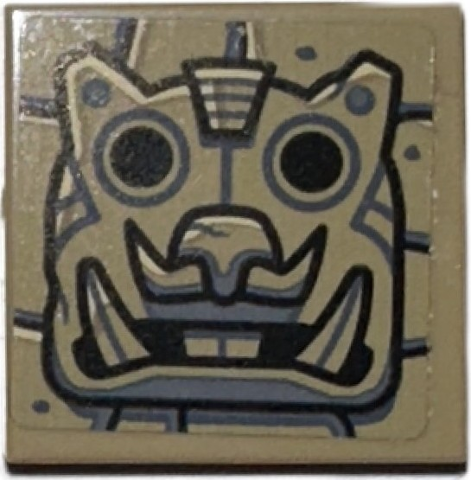 Tile 2 x 2 with Black and Dark Bluish Gray Idol Head, Fangs and Pierced Nose on Stone Background Pattern (Sticker) - Set 77015