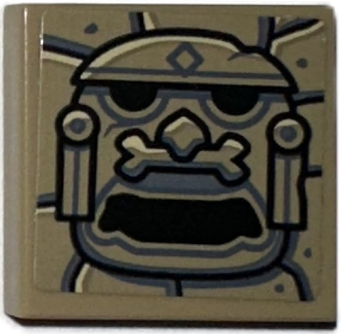 Tile 2 x 2 with Black and Dark Bluish Gray Idol Head, Wide Open Mouth and Bone Pierced Nose on Stone Background Pattern (Sticker) - Set 77015