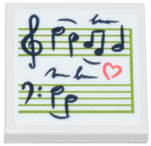 Tile 2 x 2 with Sheet Music with Black Notes, Treble and Bass Clef, Lime Lines / Staves, Coral Heart Pattern (Sticker) - Set 42647