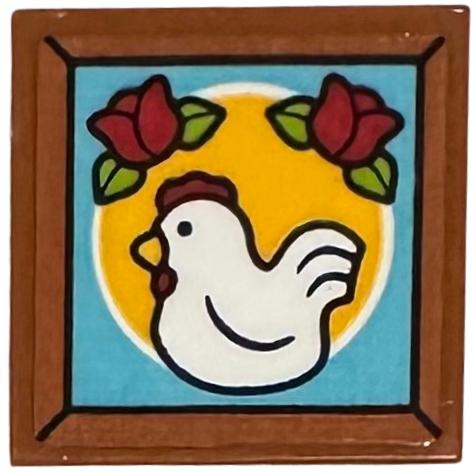 Tile 2 x 2 with Picture of White Chicken and Red Roses Pattern (Sticker) - Set 41735