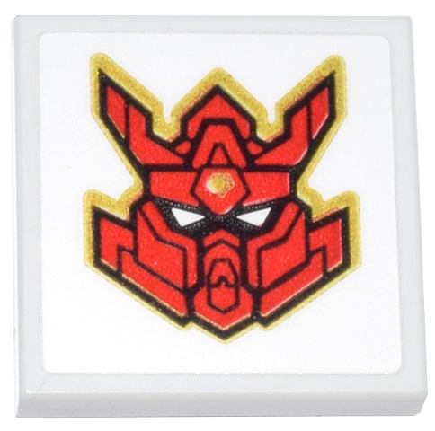 Tile 2 x 2 with Red, Black and Gold Mech Mask / Helmet Pattern (Sticker) - Set 71837