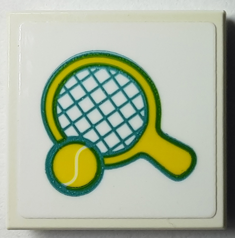 Tile 2 x 2 with Yellow and Dark Turquoise Tennis Racket and Ball Pattern (Sticker) - Set 40385