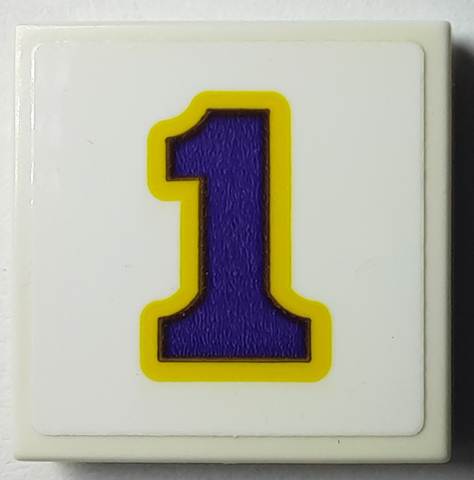 Tile 2 x 2 with Dark Purple Number 1 with Yellow Outline Pattern (Sticker) - Set 40385