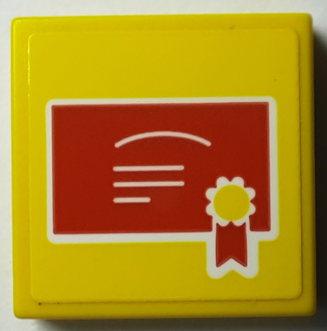 Tile 2 x 2 with Red Certificate and Award Ribbon Pattern (Sticker) - Set 40385