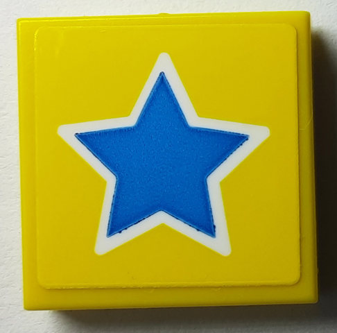 Tile 2 x 2 with Dark Azure Star with White Outline Pattern (Sticker) - Set 40385