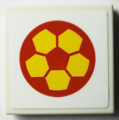 Tile 2 x 2 with Red and Yellow Soccer Ball Pattern (Sticker) - Set 40385