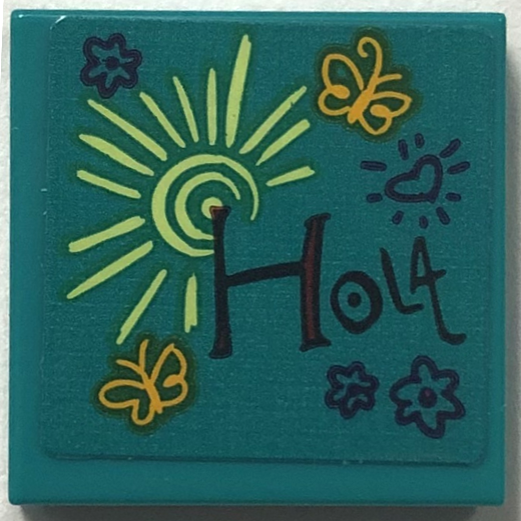 Tile 2 x 2 with Butterflies, Flowers, Heart, Sun and 'Hola' Pattern (Sticker) - Set 43202