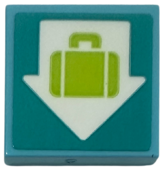 Tile 2 x 2 with White Down Arrow and Lime Suitcase on Dark Turquoise Background Pattern (Sticker) - Set 42656