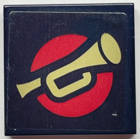 Tile 2 x 2 with Gold Bugle on Red Circle Pattern (Sticker) - Set 76178