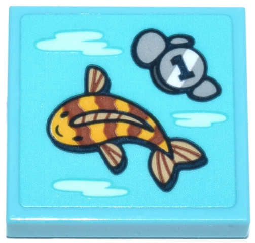 Tile 2 x 2 with Fish, Rocks and Coin with Number 1 Pattern (Sticker) - Set 42670