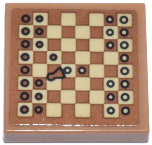 Tile 2 x 2 with Chessboard with Tan Squares, Black Circles and Knocked over Chess Piece Pattern (Sticker) - Set 42670