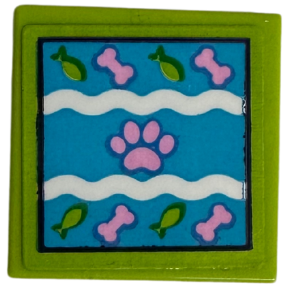 Tile 2 x 2 with Medium Azure Doormat with Fish, White Waves, Bright Pink Paw Print and Bones Pattern (Sticker) - Set 41718