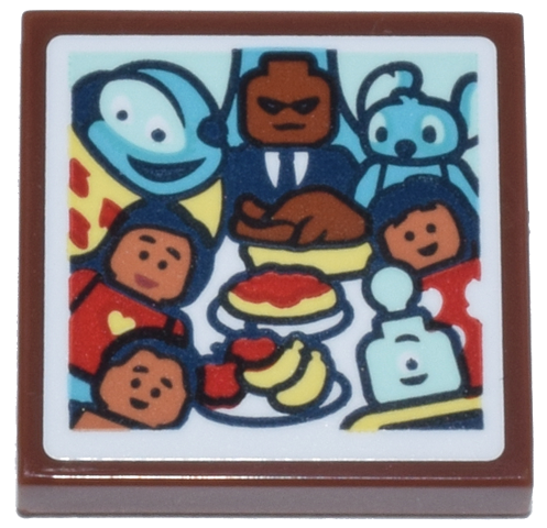 Tile 2 x 2 with Lilo and Stitch Family Dinner Picture, Aliens, Turkey, Apples and Bananas Pattern (Sticker) - Set 43268