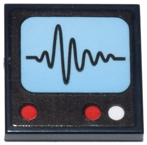 Tile 2 x 2 with Bright Light Blue Screen, Radio Wave, Red and White Buttons Pattern (Sticker) - Set 910040