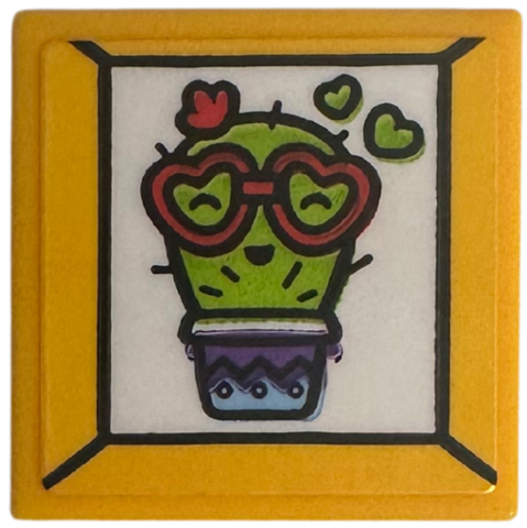 Tile 2 x 2 with Lime Cactus Wearing Heart-Shaped Glasses Pattern (Sticker) - Set 76781