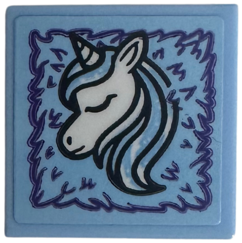 Tile 2 x 2 with White Unicorn and Dark Purple Fur Pattern (Sticker) - Set 76781