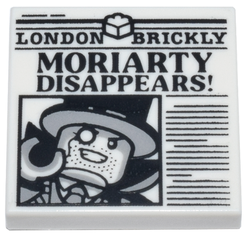 Tile 2 x 2 with Newspaper 'LONDON BRICKLY' and 'MORIARTY DISAPPEARS!' Pattern