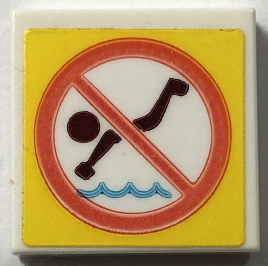 Tile 2 x 2 with Coral and Yellow No Diving Sign Pattern (Sticker) - Set 41720