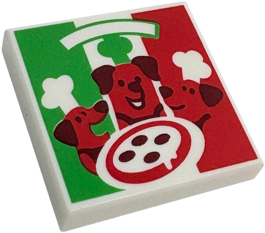 Tile 2 x 2 with Pizza Box with Red and Green Stripes and Dogs with Chef Toques Pattern