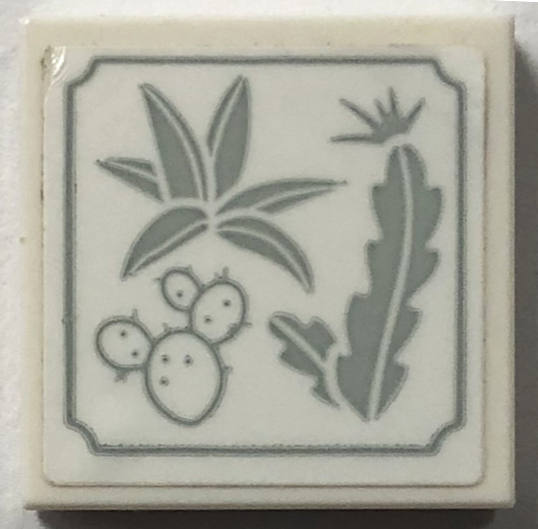 Tile 2 x 2 with Light Bluish Gray Cactus Plants on Cacti Plaque Pattern (Sticker) - Set 41757