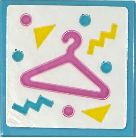 Tile 2 x 2 with Dark Pink and Yellow Clothes Hanger, Dots, Triangles and Zigzags on White Background Pattern (Sticker) - Set 42614