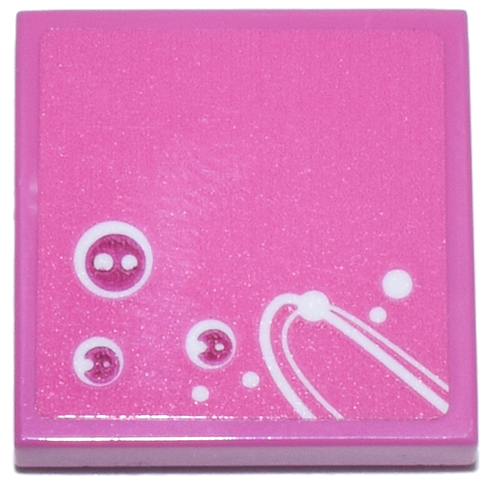 Tile 2 x 2 with White Curved Lines and Dots and Magenta Circles Pattern Model Right Side (Sticker) - Set 77241