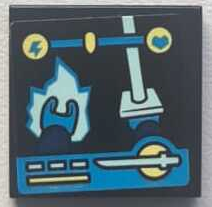 Tile 2 x 2 with Video Game Screen with Health Bar, Dark Blue and Dark Azure Minifigure Arms and Hands with Light Aqua Katana and Ice Pattern (Sticker) - Set 60388