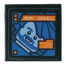 Tile 2 x 2 with Screen with 'DR. OGEL' and Medium Blue Minifigure Head with Blue Beard Pattern (Sticker) - Set 60227