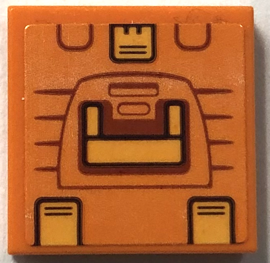 Tile 2 x 2 with Container Lid with Bright Light Orange Handle and Hinges and Dark Orange Lines Pattern (Sticker) - Set 41717