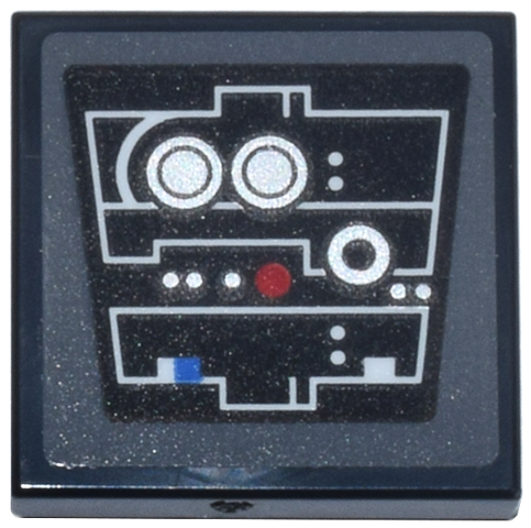 Tile 2 x 2 with Control Panel, White Angled Lines, Silver Lights and Buttons, 1 Red Circle, 1 Blue Square Pattern (Sticker) - Set 75419