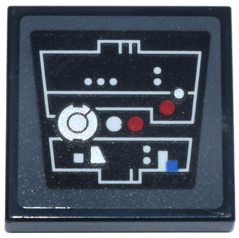 Tile 2 x 2 with Control Panel, White Angled Lines, Silver and Red Circle Lights and Buttons, 1 Blue Square Pattern (Sticker) - Set 75419