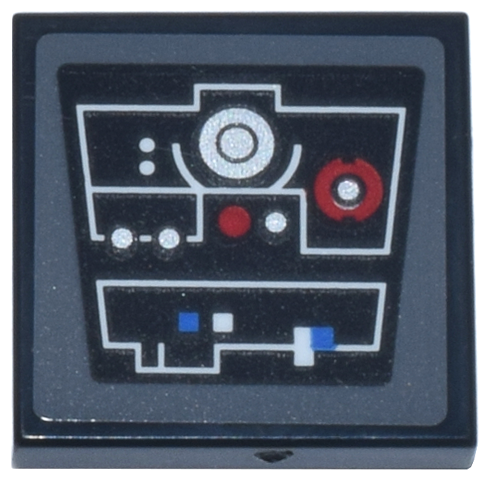 Tile 2 x 2 with Control Panel, White Angled Lines, Silver and Red Circle Lights and Buttons, 2 Blue Squares Pattern (Sticker) - Set 75419