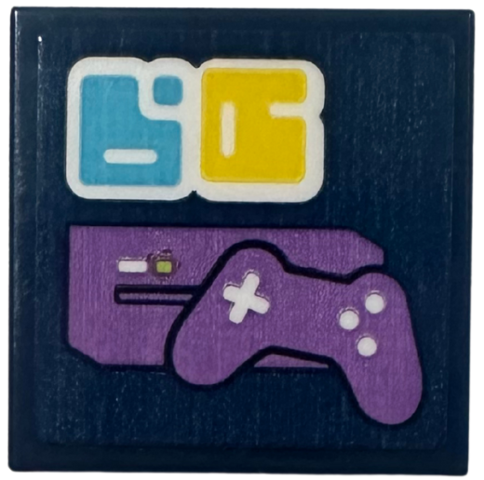 Tile 2 x 2 with Medium Lavender Video Game Controller and Console, Medium Azure and Yellow Symbols Pattern (Sticker) - Set 42674