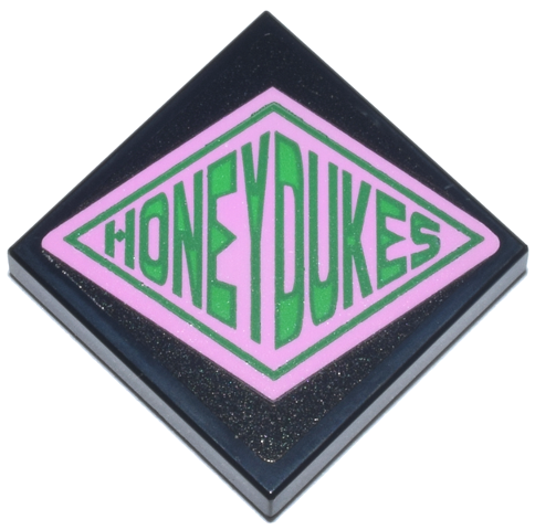 Tile 2 x 2 with Sign, Bright Pink Diamond, Green and Bright Green 'HONEYDUKES' Pattern (Sticker) - Set 76457